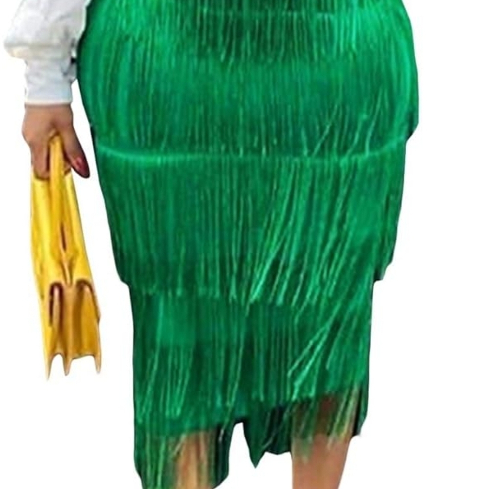 SEMATOMALA ✨ Elegant Women's Fringe Midi Skirt – Sz: 2XL